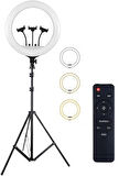 Coverzone Youtuber Selfie LED Işıklı HQ-18 Halka 18 inch Selfie/Yayıncı/Makyaj Işığı 210 cm Tripod 3 Telefon Tutuculu Kumandalı 3 Farklı Ayarlanabilir Işık Çift Usb Girişli