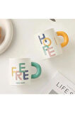 Free Wind Seramik Kapaklı Kaşıklı Kupa Mug Hediyelik 350 ML Beyaz