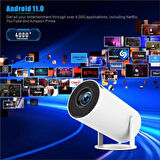 HY300 Pro Projektör, Mini Projektör HY300 Pro Wifi 6 BT5.0, Android 11.0 İşletim Sistemiyle Desteklenir, Ev Sineması Projektörü, Otomatik Kilit Taşı Düzeltme, 180 Derece, Beyaz