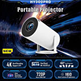 HY300 Pro Projektör, Mini Projektör HY300 Pro Wifi 6 BT5.0, Android 11.0 İşletim Sistemiyle Desteklenir, Ev Sineması Projektörü, Otomatik Kilit Taşı Düzeltme, 180 Derece, Beyaz