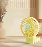 Coverzone Taşınabilir Mini USB Fan Led Işıklı Masa Üstü 3 Kademeli Dahili Işık Lityum Şarj Edilebilir Mini Vantilatör Soğutucu Cep Boyu 11cm Mini Fan YS2269 - Sarı