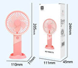 Coverzone Taşınabilir Mini USB Fan Telefon Standlı Masaüstü ve El Tipi 3 Kademeli Lityum Şarj Edilebilir Mini Vantilatör Soğutucu 20cm Mini Fan YM88176 - Beyaz