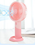 Coverzone Taşınabilir Mini USB Fan Telefon Standlı Masaüstü ve El Tipi 3 Kademeli Lityum Şarj Edilebilir Mini Vantilatör Soğutucu 20cm Mini Fan YM88176 - Pembe