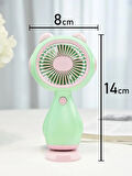 Taşınabilir Mini USB Fan El Tipi ve Masaüstü Kullanım Tek Kademeli Kedi Tasarımı Lityum Şarj Edilebilir Mini Vantilatör Soğutucu 14cm Mini Fan YM88192 - Krem