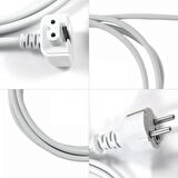 Coverzone Macbook Şarj Adaptörü Uzatma Kablosu 1.8m Toprak Korumalı, TR Fiş, Galvanizli Kalaylı Kablo