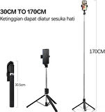 Coverzone 170cm Tripod Ve Selfie Çubuğu K9 Bluetooth Uzaktan Kumandalı Cep Telefonu Yüksekliği Ayarlanabilir Masaüstü Portatif Taşınabilir İç ve Dış Mekan Evde Tatilde Kampda Kullanıma Uygun (K9)