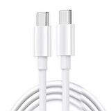 Coverzone Type-C to Type-C 60W iPhone 15 Uyumlu Data ve Şarj Kablo 1 Metre Uzunluk Beyaz Renk USB C to USB C Kablo