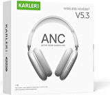 Coverzone ANC Wireless Kulak Üstü Kulaklık Aktif Gürültü Engelleyici Özellikli Bluetooth 5.3 Kablosuz Kulaklık Özel Koruma Kılıfı ile Birlikte KR-H2  Beyaz