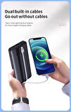 Coverzone Dunspin Led Ekranlı Powerbank 10000mAH Dahili Type-C Kablo Dahili Lightning Kablo iPhone Uyumlu Güç Bankası Şarj Cihazı (W19 10000mAh - Siyah)