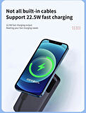 Coverzone Dunspin Led Ekranlı Powerbank 10000mAH Dahili Type-C Kablo Dahili Lightning Kablo iPhone Uyumlu Güç Bankası Şarj Cihazı (W19 10000mAh - Siyah)