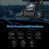 Coverzone HD Araç kamerası Geniş Görüş Açısı Ön Arka ve Araç içi 3 Kamera Kanal Desteği, Hareket Dedektör Desteği, TF Kart Desteği Dash Cam (0077)