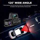 Coverzone HD Araç kamerası Geniş Görüş Açısı Ön Arka ve Araç içi 3 Kamera Kanal Desteği, Hareket Dedektör Desteği, TF Kart Desteği Dash Cam (0077)
