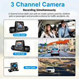 Coverzone HD Araç kamerası Geniş Görüş Açısı Ön Arka ve Araç içi 3 Kamera Kanal Desteği, Hareket Dedektör Desteği, TF Kart Desteği Dash Cam (0077)
