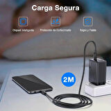 Coverzone 1HORA Duvar Şarj Aleti USB C GaN65W Hızlı Şarj Cihazı 65W Çıkışlı Tablet ve Telefon Tip C Şarj Aleti Fast Charge Wall Charger 2 Metre Type-C Kablo ile Birlikte GAR322-EU - Siyah