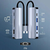 Coverzone Çoklayıcı Adaptör 8 in 1 Type-C To SD FT, USB 3.0 Macbook uyumlu HDTV VGA Audio Adaptör 8in1 Çevirici Adaptör Çok Portlu Çoklayıcı 8 in 1 Tip C USB HUB BYL-2105