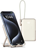 Coverzone Magsafe Uyumlu Powerbank PD20W Dahili Type-C Kablolu Dijital Göstergeli 10000 mAh Kablosuz Şarj iPhone 15 16 Uyumlu Güç Bankası CDB001 (Natural Grey)