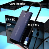 Coverzone Kart Okuyucu Type-c Kablolu Çoklu Portatif Taşınabilir Tip C Card Reader TF/SD/MS /M2 /XD/CF Card Memory Stick Tak Çalıştır (ZR803 - Type C Kablo)