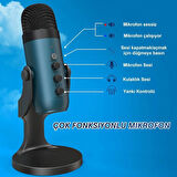 Coverzone Profesyonel Stüdyo Mikrofon Kayıt Condenser Masaüstü Canlı Yayın Mikrofonu PC USB C, Oyun, Podcast, Kayıt, Yayın, ASMR Sessiz/Kazanç/Eko, Telefon Adaptörü, Mac, Windows ile Uyumlu K66 Teal