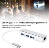 Coverzone Type-C To USB Çevirici Macbook Uyumlu Çevirici Adaptör Çok Portlu Çoklayıcı Tip C To RJ45 Adaptör 4in1 (ZR115-A)