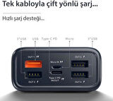 Coverzone A26Q Powerbank 30.000 Mah LCD Ekran Pd 20W Hızlı Şarj Konfulon iPhone Uyumlu Tip C Şarj Güç Bankası Çıkış arayüzü USB C - Beyaz Renk