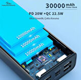 Coverzone A26Q Powerbank 30.000 Mah LCD Ekran Pd 20W Hızlı Şarj Konfulon iPhone Uyumlu Tip C Şarj Güç Bankası Çıkış arayüzü USB C - Beyaz Renk