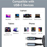 Coverzone 240W USB 4.0 Kablosu, Led Ekranlı, Tunderbolt 40Gbps 8K@60Hz PD Tip C Kablosu, USB C - USB C Erkek - Erkek Kablo Kablosu Bilgisayar Type-C Laptop Pad Hub için 1 Metre ZR850