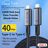 Coverzone 40Gbps 240W 4.0 Thunderbolt Type-C to Type-C Şarj, Data ve 8K 60Hz Görüntü Aktarım Kablosu Tip C 1.5 Metre ZR851