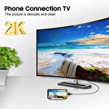 Coverzone Phone to HDMI Kablo, 2K 60Hz 200cm Yüksek Hızlı, 3in1 Kablo Telefondan HDMI Çıkış Kablo 2 Metre Kablo Uzunluğu Type-C Lightning Micro USB Çevirici ZR847