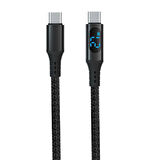 Coverzone PD60W Hızlı Şarj Kablosu, Led Ekranlı, 480Mbps Type-C to Type-C Kablo, USB C - USB C Erkek - Erkek Kablo Tip C to Tip C 1 Metre U05CC3