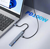 Coverzone PD100W 5Gbps 5in1 Extender Çevirici, Type-C ve USB Hub, Type-C ve USB Çıkışlı USB C Hub Adaptörü Macbook ile Uyumlu ZR869