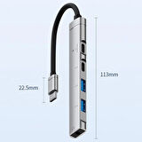 Coverzone Type-C Hub, 5in1, 2 Adet Type-C, 2 Adet USB-A Çoklayıcı, 3,5 mm Kulaklık Çıkışlı USB C Hub Adaptörü Macbook ile Uyumlu H03