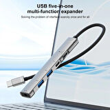 Coverzone Type-C Hub, 5in1, 2 Adet Type-C, 2 Adet USB-A Çoklayıcı, 3,5 mm Kulaklık Çıkışlı USB C Hub Adaptörü Macbook ile Uyumlu H03