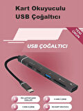 Coverzone Type-C Hub, 5in1, 2 Adet Type-C, 1 Adet USB-A Çoklayıcı, TF Kart Girişli USB C Hub Adaptörü SD Kart Okuyucu Macbook ile Uyumlu H02 ZR888