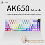 Coverzone Ajazz AK650 Kablosuz Mekanik Klavye 3 Modlu TFT Ekranlı Hot-Swap-65 Tuşlu RGB Mor/Dream Switch