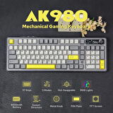 Coverzone Ajazz AK980 Ekranlı Mekanik Klavye RGB, Tam Boy Hot-Swap 3 Modlu 8000 Mah Batarya Oyun Klavyesi, Bluetooth /2.4g Kablosuz/Type-C Kablolu Siyah/Gift Switch