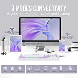 Coverzone Ajazz AK980 Ekranlı Mekanik Klavye RGB, Tam Boy Hot-Swap 3 Modlu 8000 Mah Batarya Oyun Klavyesi, Bluetooth /2.4g Kablosuz/Type-C Kablolu Mor/Gift Switch