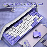 Coverzone AJAZZ AK680 65% Kablolu Hotswap Mekanik Oyun Klavyesi,68 Tuşlu Taşınabilir Anti-Ghosting Klavye,Gökkuşağı Arkadan Aydınlatmalı Programlanabilir,EVA Sandviç,Ergonomik Mor Beyaz/Red Switch