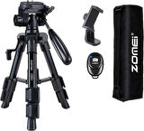 Coverzone Zomei Q100 Tam Profesyonel Tripod Kaliteli Alüminyum Taşınabilir Masaüstü Telefon/Tablet Projeksiyon Tripodu Telefon Tutucu ve Bluetooth Kumanda ile Birlikte
