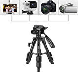 Coverzone Zomei Q100 Tam Profesyonel Tripod Kaliteli Alüminyum Taşınabilir Masaüstü Telefon/Tablet Projeksiyon Tripodu Telefon Tutucu ve Bluetooth Kumanda ile Birlikte