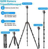 Coverzone Zomei Q200 Profesyonel Tripod & Monopod - Kaliteli Alüminyum Taşınabilir 200 cm Yükseklik Telefon Tutucu ve Bluetooth Kumanda ile Birlikte