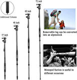 Coverzone ZOMEI Z818C Profesyonel Taşınabilir Karbon Fiber Dijital Kamera ve Kamera Tripod Monopod Standı, Tüm Canon Sony Nikon Samsung Panasonic Olympus Kodak Fuji Gold için Top Başlıklı (Siyah)
