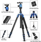 Coverzone ZOMEI Z818C Profesyonel Taşınabilir Karbon Fiber Dijital Kamera ve Kamera Tripod Monopod Standı, Tüm Canon Sony Nikon Samsung Panasonic Olympus Kodak Fuji Gold için Top Başlıklı (Mavi)