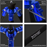 Coverzone ZOMEI Z818C Profesyonel Taşınabilir Karbon Fiber Dijital Kamera ve Kamera Tripod Monopod Standı, Tüm Canon Sony Nikon Samsung Panasonic Olympus Kodak Fuji Gold için Top Başlıklı (Mavi)
