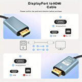 Coverzone DP to HDMI Kablo, 4K 60Hz 200cm Yüksek Hızlı, Displayport Kablo 2 Metre Kablo Uzunluğu Displayport to hdmi Kablo 200cm ZR890