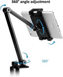 Coverzone Profesyonel 2 Eklemli Telefon ve Tablet Tutucu 360 Derece Dönebilen Kol Ve iPad ile Uyumlu Telefon Standı Olan Metal Taban Alüminyum Gövde 43cm Kol Uzunluğu MK43 Siyah