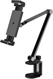 Coverzone Profesyonel 2 Eklemli Telefon ve Tablet Tutucu 360 Derece Dönebilen Kol Ve iPad ile Uyumlu Telefon Standı Olan Metal Taban Alüminyum Gövde 43cm Kol Uzunluğu MK43 Siyah