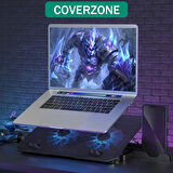 Coverzone Telefon Tutuculu Profesyonel Dizüstü Bilgisayar Notebook Soğutucu Laptop Stand Işıklı Oyuncu Laptoplarına Özel 2 Büyük Fanı İle Hızlı Soğutma 2 USB Giriş N33