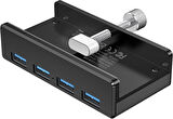 Coverzone 5Gbps USB 3.0 Hub Kelepçe Adaptörü, Ekstra Güç Kaynağı Bağlantı Noktası ve 4.92 FT Veri Kablosu ile Alüminyum 4 Portlu USB Bölücü, USB Genişletici MH4PU - Siyah