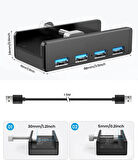 Coverzone 5Gbps USB 3.0 Hub Kelepçe Adaptörü, Ekstra Güç Kaynağı Bağlantı Noktası ve 4.92 FT Veri Kablosu ile Alüminyum 4 Portlu USB Bölücü, USB Genişletici MH4PU - Siyah