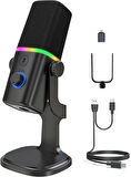 Coverzone Profesyonel Stüdyo Mikrofon Kayıt Condenser Masaüstü Canlı Yayın Mikrofonu PC USB C, Oyun, Podcast, Kayıt, Yayın, ASMR Sessiz/Eko, Telefon Adaptörü, Mac, Windows ile Uyumlu KD8 - Siyah